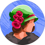 Illustration of a woman in a green hat with pink roses, brown hair, and a gray coat, shown from the side against a blue background—perfect for representing warmth and comfort like quality home care in Columbus.