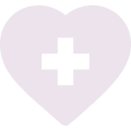 Light purple heart shape with a white medical cross symbol centered inside it.
